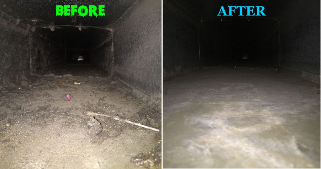 dirty duct work compared to clean duct work