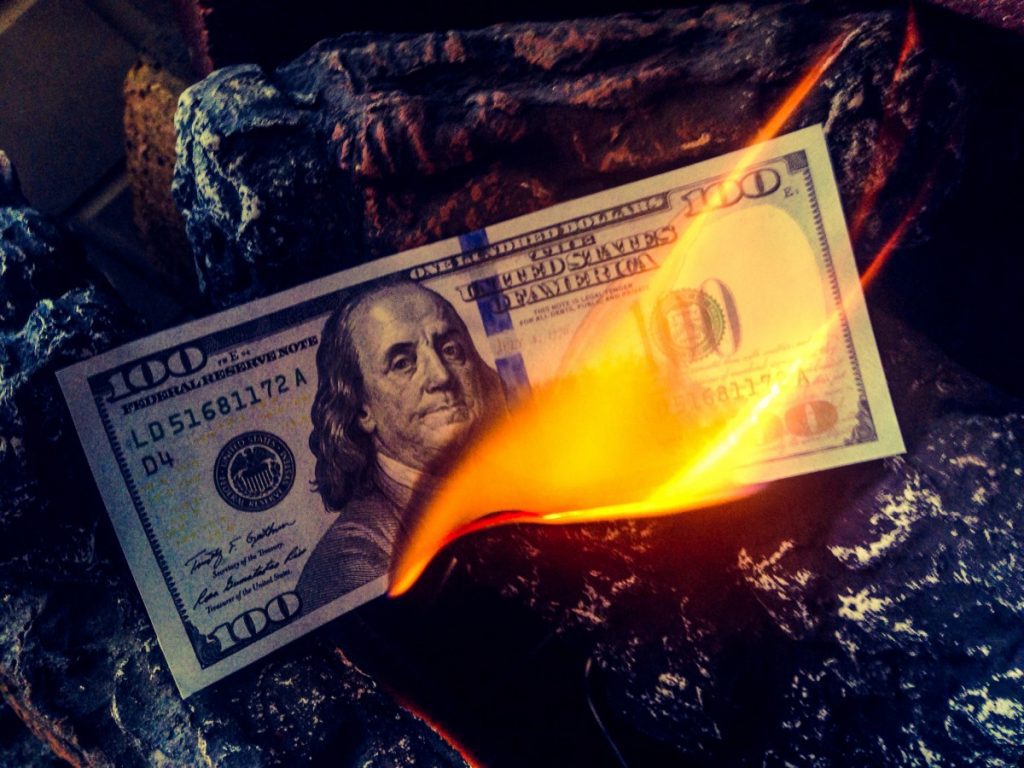One Hundred Dollar Bill on Fire