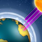 Atmospheric ozone filtering the sun ultraviolet rays. Digital illustration.